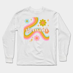 Gemini 70s Rainbow with Flowers Long Sleeve T-Shirt